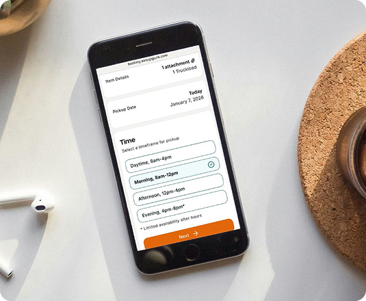Image of a phone on EasyGig Junk Removal's booking site.