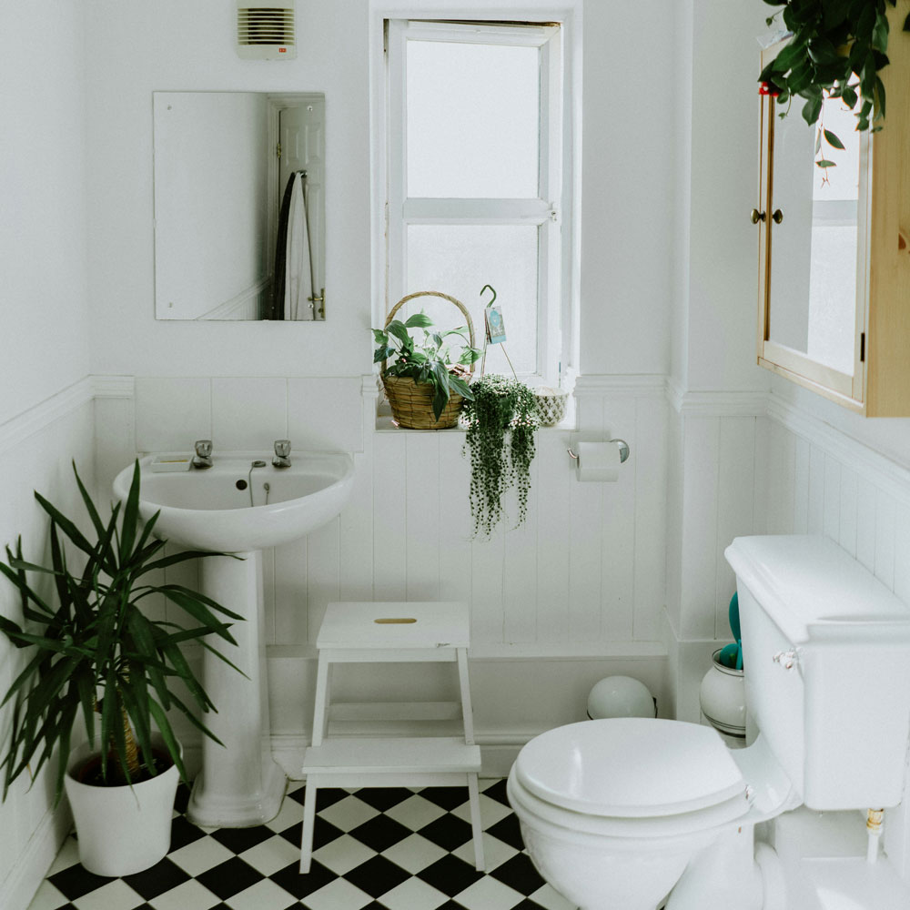 Clean and decluttered single family bathroom.