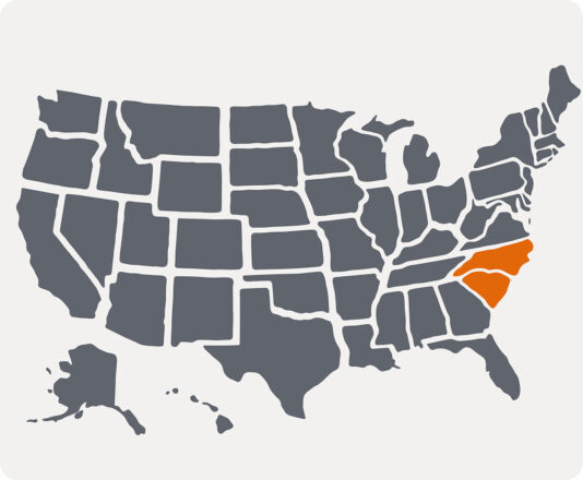 Outline of the united states with NC and SC highlighted in orange for EasyGig Junk Removal's locations