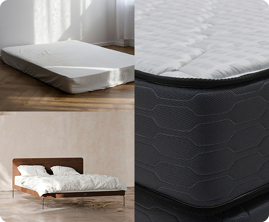 A collage of two mattresses and a bed frame ready for junk removal