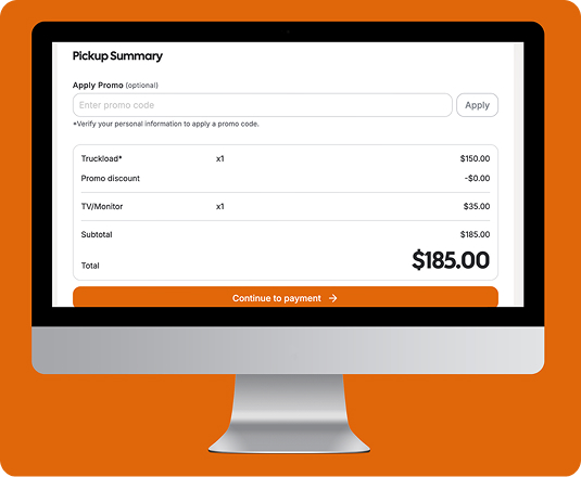 EasyGig junk removal checkout showing upfront pricing with no hidden fees, flat-rate truckload cost, and instant booking total