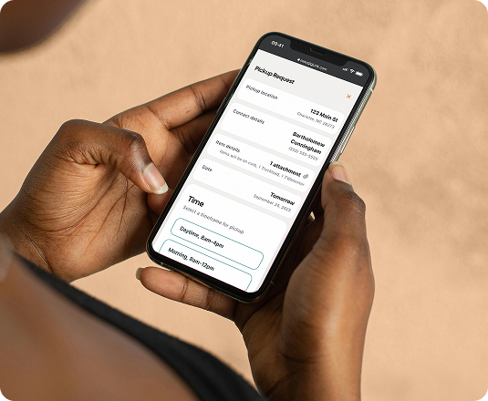 A woman using EasyGig's online booking process for on-demand, fast, and simple junk removal.