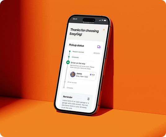 Hauler junk removal tracker for EasyGig Junk Removal customers