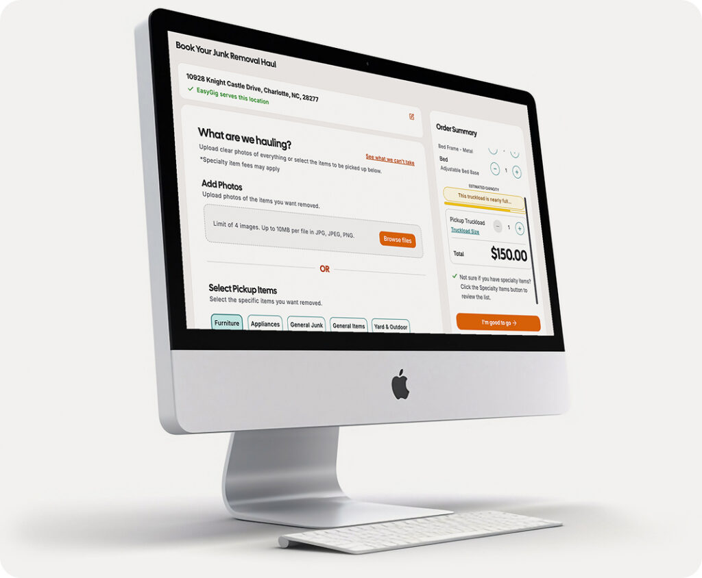 Computer monitor with EasyGig's simple booking process.