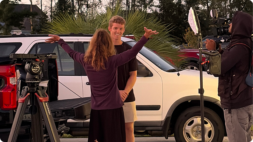 WPDE ABC15 News anchor Amanda with EasyGig's CEO Brendan Little on set of WPDE's Morning TV segment