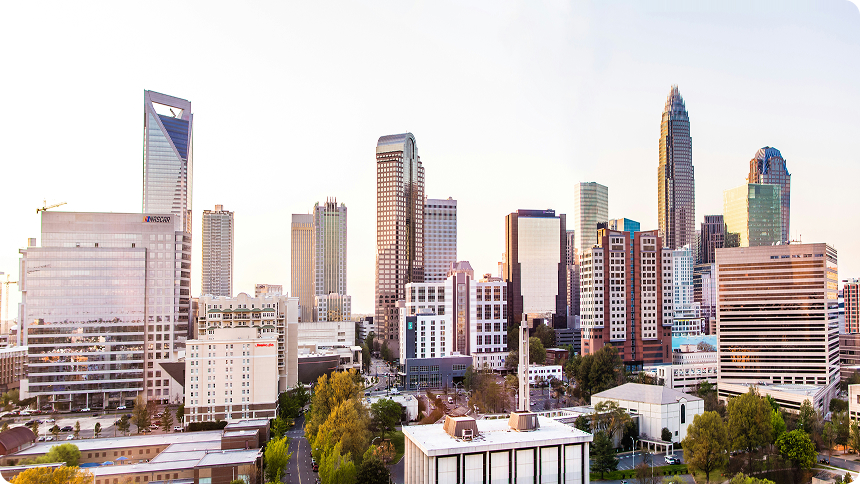 Skyline of Charlotte, NC, one of EasyGig Junk Removal's service locations.